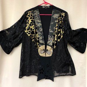 XL Spencer Alexis Silk, Velour, Mixed Fabric Floral Kimono with Frog Closure